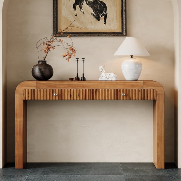 EUROCO 54" Long Console Table,Rustic Entryway Table with 2 Drawers,Wood Sofa Table Behind Couch Accent Table for Hallway & Living Room,Brown
