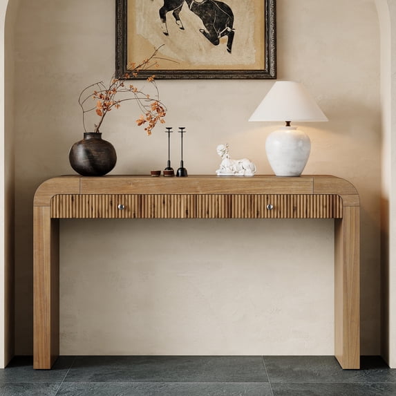 EUROCO 54" Long Console Table,Rustic Entryway Table with 2 Drawers,Wood Sofa Table Behind Couch Accent Table for Hallway & Living Room,Natural