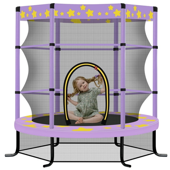 EUROCO  55 Inch Kids Trampoline with Safety Enclosure Net, 4.5FT Outdoor Indoor Trampoline for Kids
