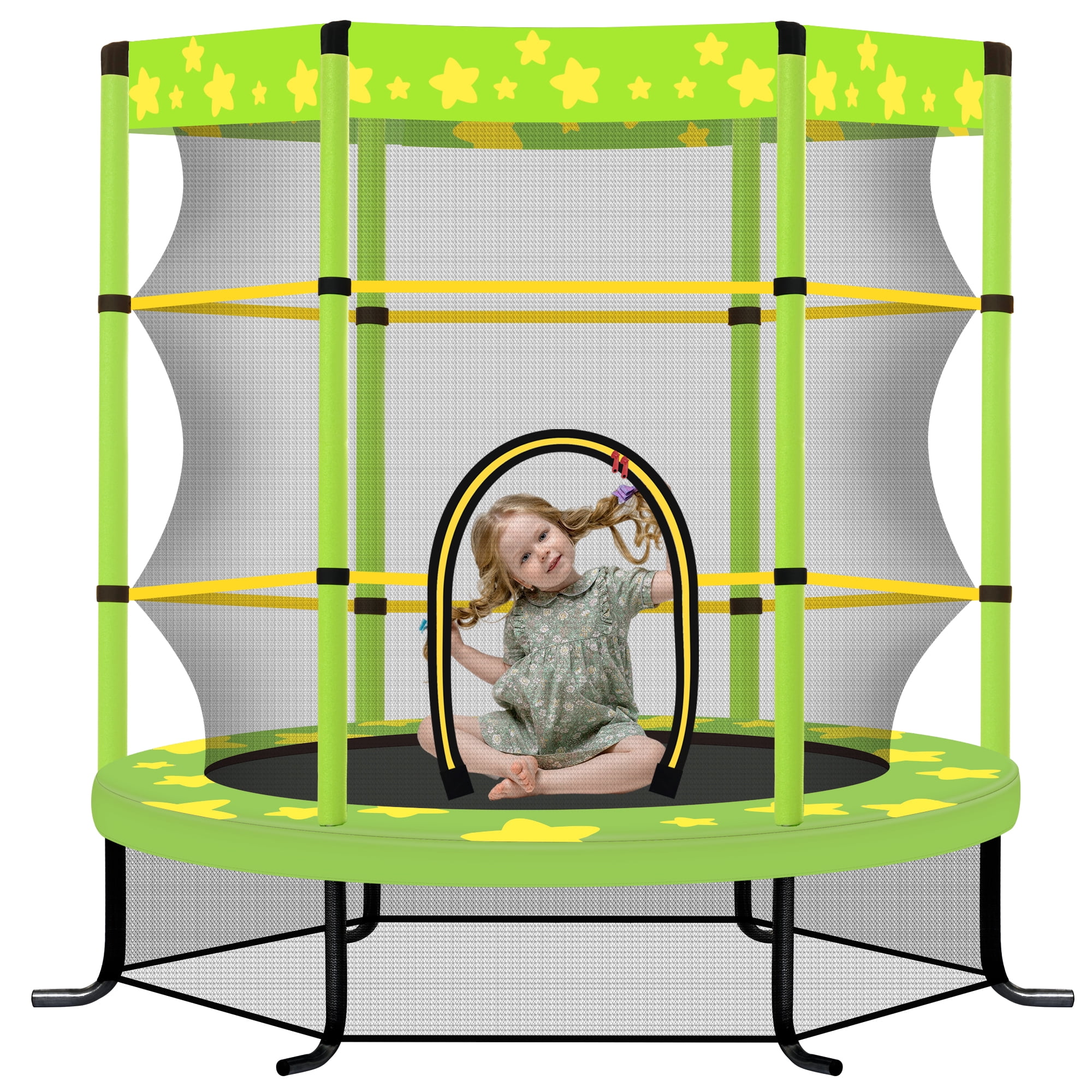 EUROCO 55 Inch Kids Trampoline with Safety Enclosure Net, 4.5FT Outdoor Indoor Trampoline for Kids