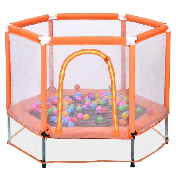 EUROCO 55" Kids Trampoline with Safety Enclosure Net, 4.5FT Indoor & Outdoor Trampoline for Kids, Mini Round Recreational Trampoline with No-Gap Safe Design