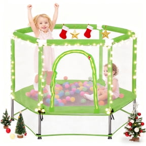 EUROCO 55" Mini Toddler Trampoline with Ocean Balls, No-Gap Design, Small Round Trampoline for Kids with Upper&Lower Safety Net