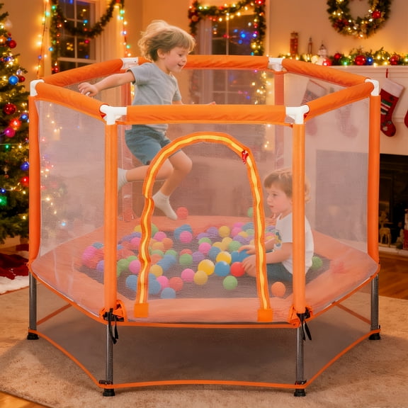 EUROCO 55" Mini Trampoline with Safety Enclosure Net, 4.5FT Indoor & Outdoor Toddler Trampoline with No-Gap Design, Small Trampoline for Kids Easy to Assemble