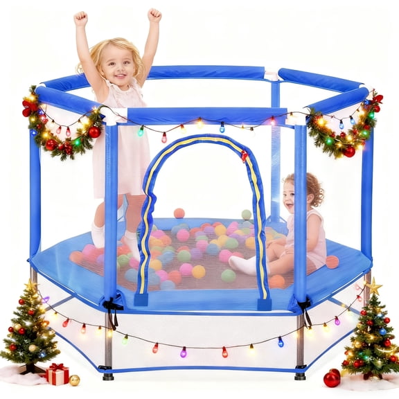 EUROCO 55" Mini Trampoline with Safety Enclosure Net, 4.5FT Indoor & Outdoor Toddler Trampoline with No-Gap Design, Small Trampoline for Kids Easy to Assemble