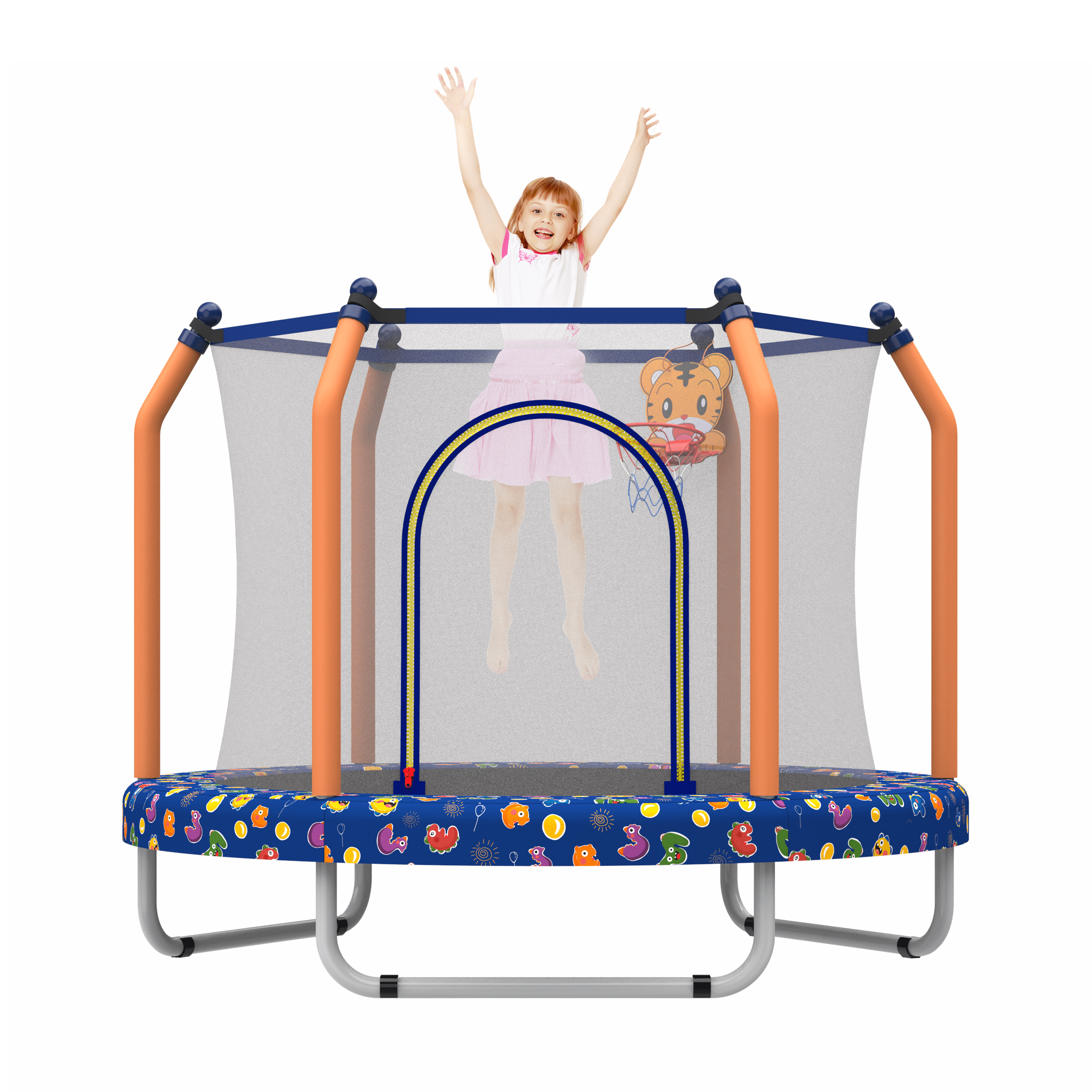 EUROCO 55" Toddler Trampline with Enclosure Net and Basketball Hoop, Indoor Mini Trampoline for Kids