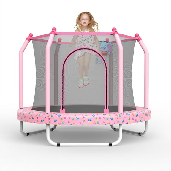 EUROCO 55" Toddler Trampline with Enclosure Net and Basketball Hoop, Indoor Mini Trampoline for Kids
