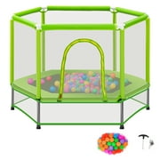EUROCO  55'' Trampoline for Kids, Toddlers Trampoline with Enclosure Net and Balls, Mini Trampoline, Indoor & Outdoor Trampoline, Gifts for Kids, Baby Toddler Trampoline Toys, Green