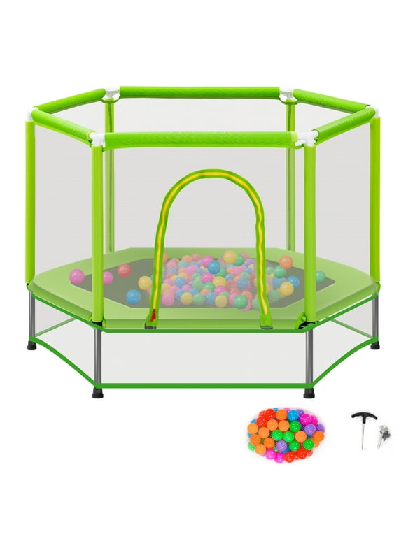 EUROCO  55'' Trampoline for Kids, Toddlers Trampoline with Enclosure Net and Balls, Mini Trampoline, Indoor & Outdoor Trampoline, Gifts for Kids, Baby Toddler Trampoline Toys, Green