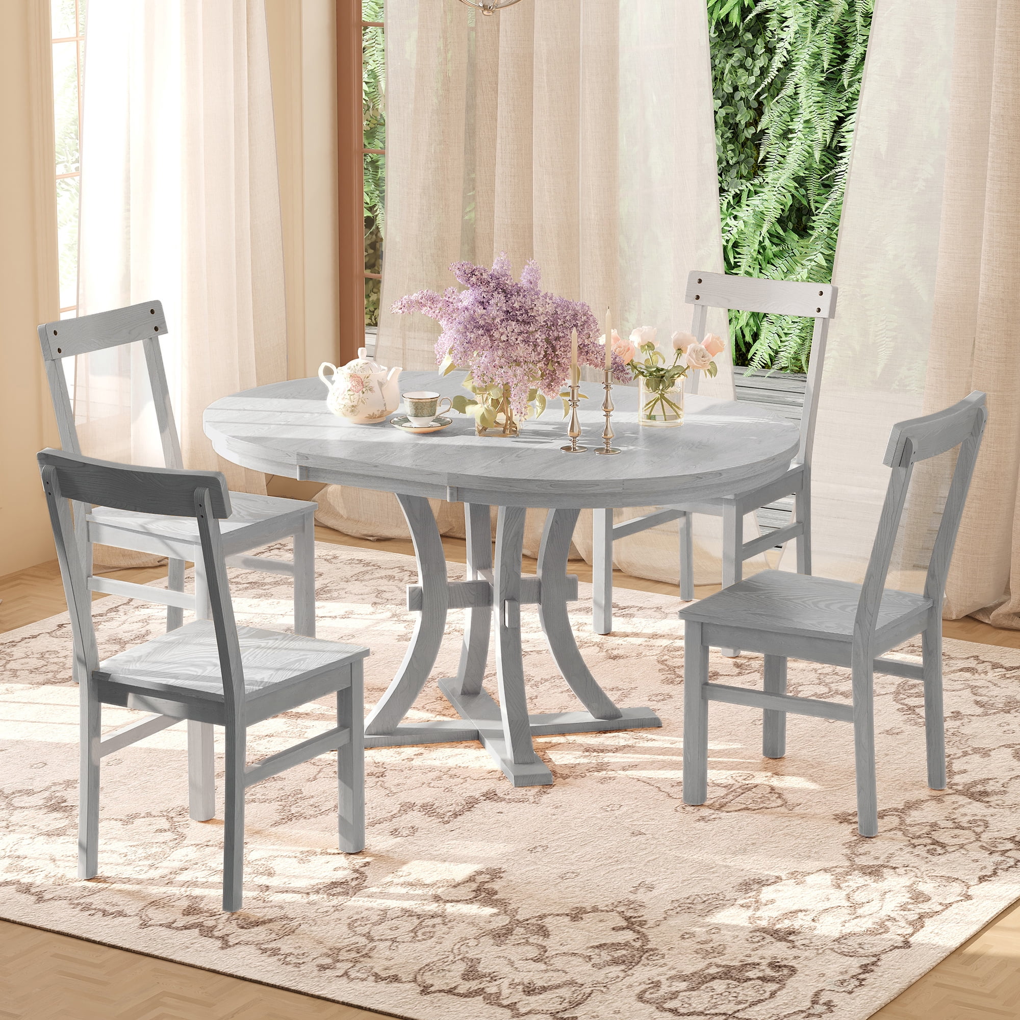 Free Shipping! Euroco 57in 5PCS Solid Wood Extendable Dining Table Set ...