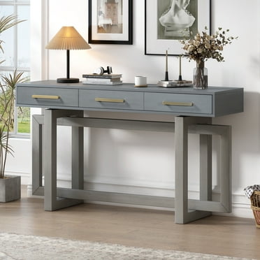 EUROCO 57" Long Console Table,Wood Sofa Table for Entryway with 3 Drawers for Living Room Hallway Foyer Office,Antique Gray