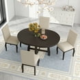 thumbnail image 1 of EUROCO 58" 5PCS Farmhouse Dining Table Set for 4,Solid Wood Dining Room Table Set with Round Extendable Dining Table and 4 Upholstered Dining Chairs,Espresso, 1 of 8