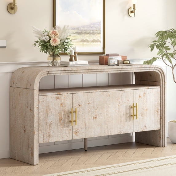 EUROCO 59.8" Long Console Table,Modern Entryway Table with 4 Cabinets,Open Storage Shelf and 4 Doors,Accent Table Behind Couch Table for Living Room/Entryway/Foyer/Hallway,Natural