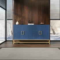 EUROCO 59.8" Retro Sideboard Storage Buffet Cabinet, wooden Buffet Cabinet with 4 doors, 2 Adjustable Shelves, Rectangular Metal Handles and Legs for Kitchen, Living room, and Dining Room, Navy