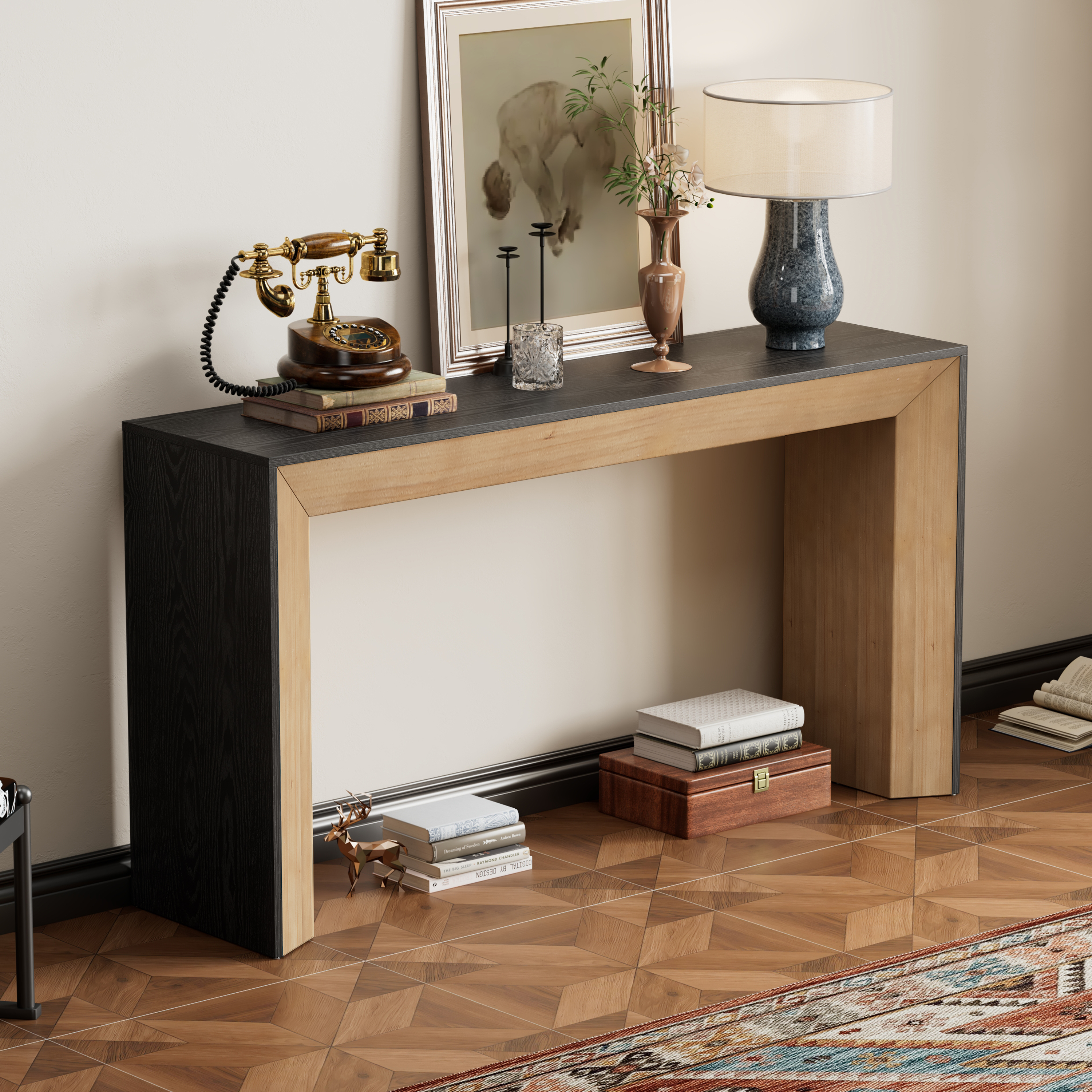 EUROCO 59" Long Console Table,Wood Entryway Table Sofa Table Behind Couch for Hallway, Living Room or Entryway,Brown