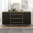 thumbnail image 1 of EUROCO 59" Sideboard Storage Buffet Cabinet, MDF Buffet Cabinet with 2 Doors, 3 Drawers, 2 Adjustable Shelves and Gold Metal Legs for Living Room and Entryway, Black, 1 of 8