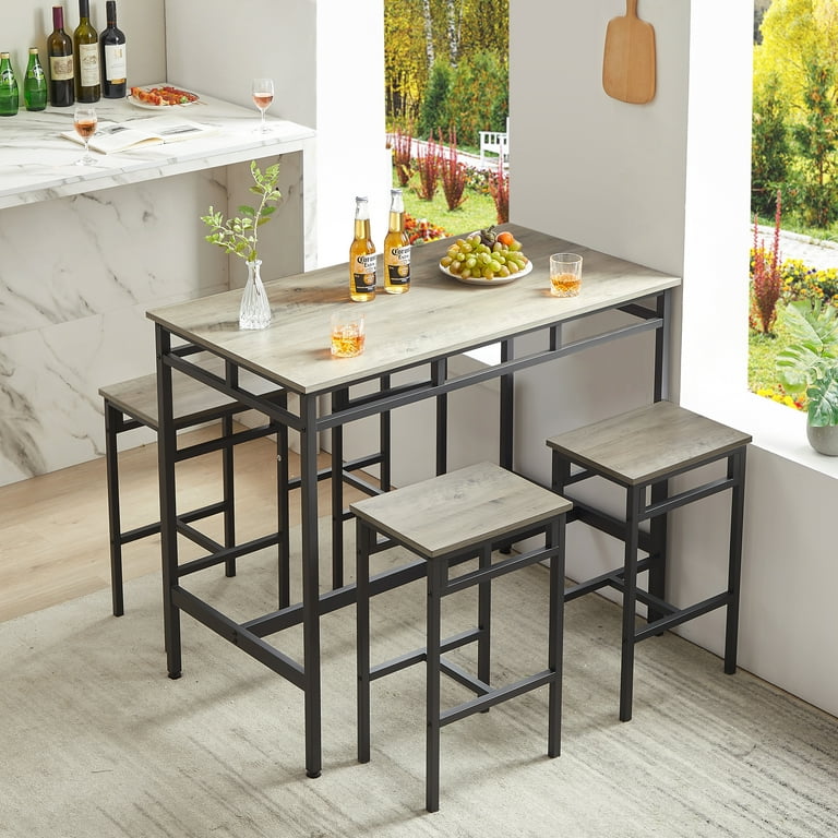EUROCO 5PC Bar Table Set Kitchen Counter Height Table with 4 Stools Adjustable Foot Pads Space Saving Dining Table Set for 4 Wood Dining Table