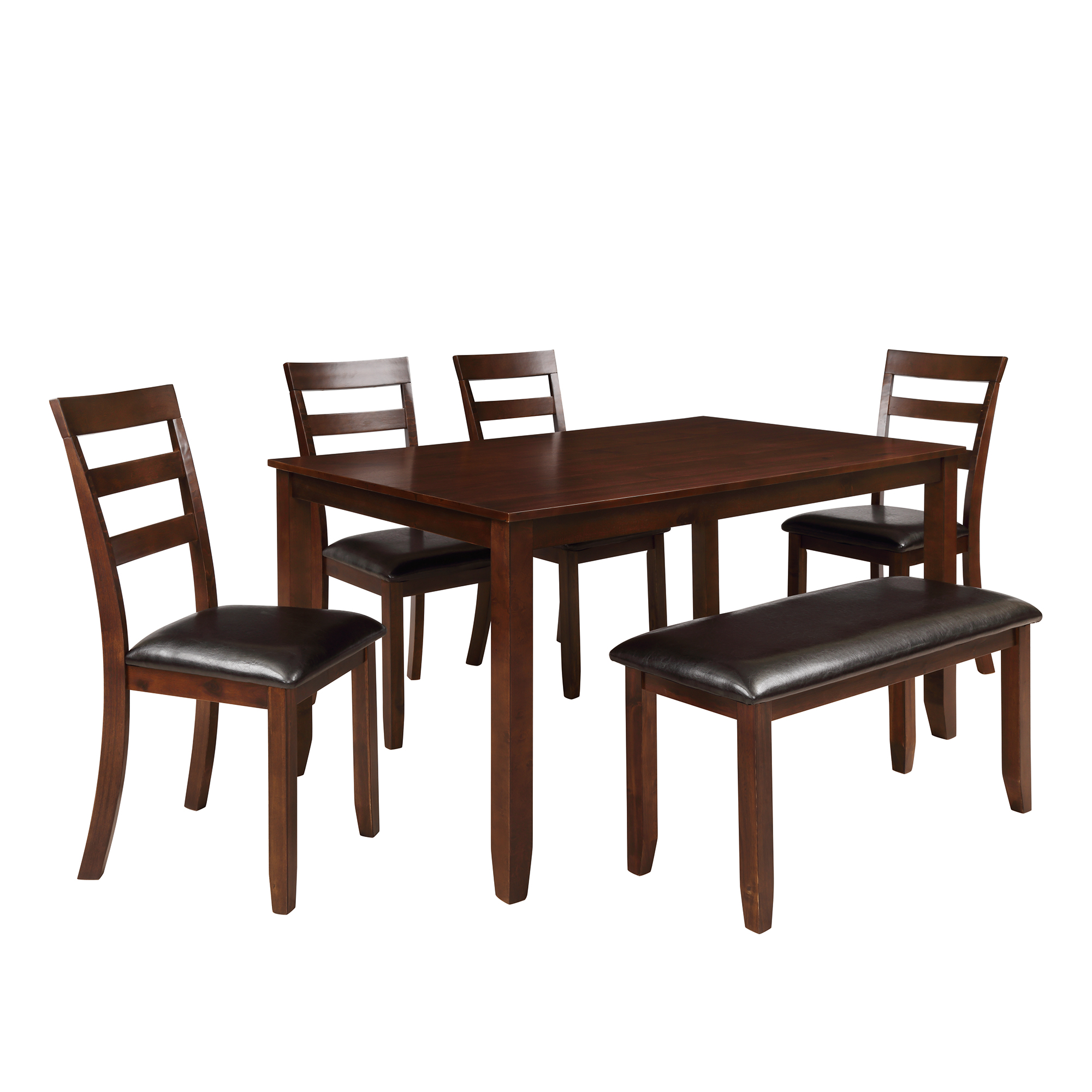 EUROCO 6-Piece Dining Room Table Set with 4 Ladder Chairs and Bench, Brown - image 1 of 7