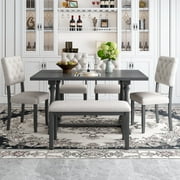 EUROCO 6-Piece Dining Table and Chair Set with Special-shaped Legs and Foam-covered Seat Backs&Cushions for Dining Room