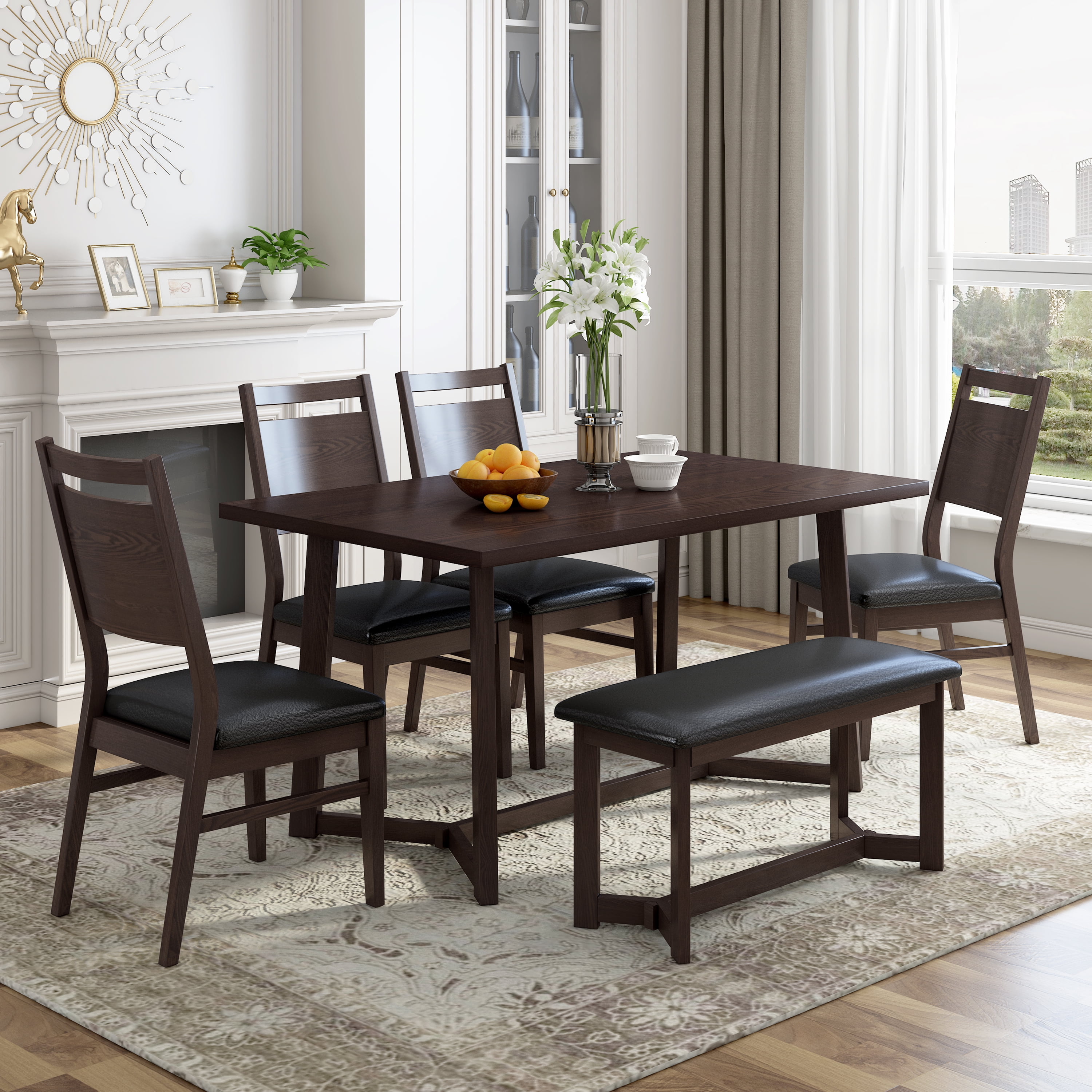 EUROCO 6 Piece Kitchen Dining Table and Chair Set,59” Dining Room Table