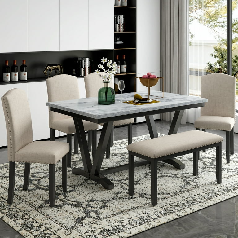 https://i5.walmartimages.com/seo/EUROCO-6-Piece-Kitchen-Dining-Table-Chair-Set-60-Room-Set-Marbled-Veneers-Tabletop-V-shaped-Legs-4-Fabric-Chairs-1-Bench-Rectangle_a8c0c7ca-3a75-46e6-95cf-77e2c3a73520.dd32a6b2df637bc3ef299671d353e7d4.jpeg?odnHeight=768&odnWidth=768&odnBg=FFFFFF