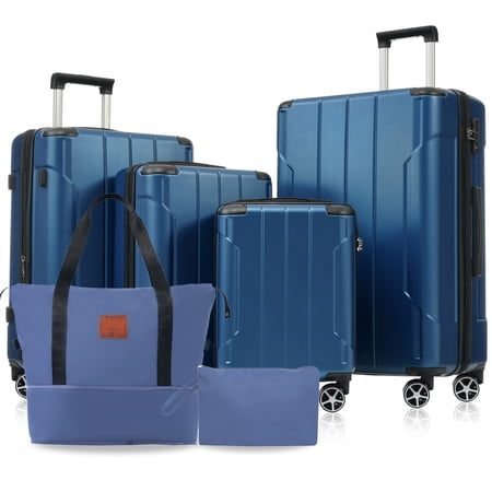EUROCO 6 Piece Luggage Set, Hardshell Expandable Suitcase with TSA Lock, Spinner Wheels and 2 Bags,Travel Carry On Suitcase Set for Men Women,Blue