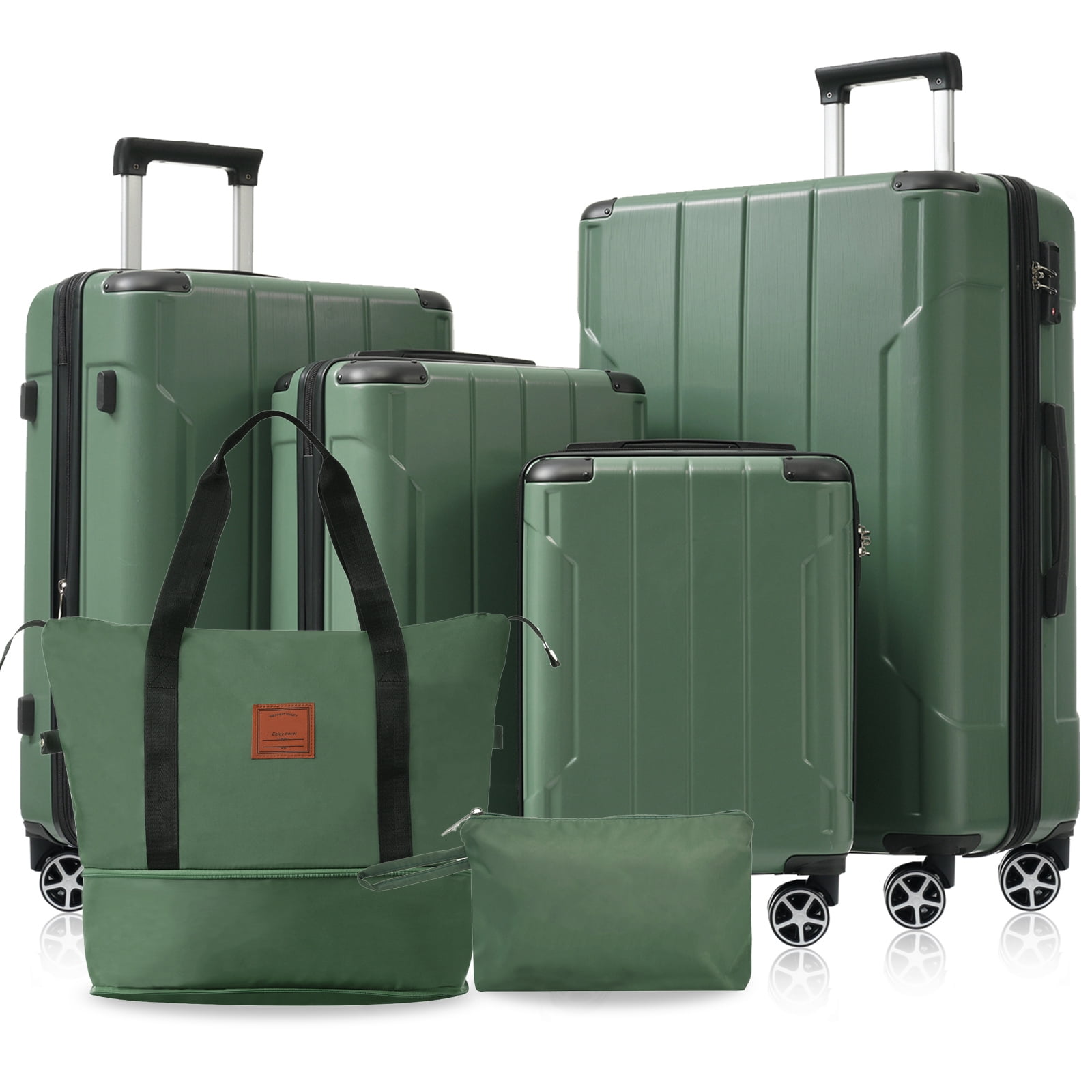 EUROCO 6 Piece Luggage Set, Hardshell Expandable Suitcase with TSA Lock, Spinner Wheels and 2 Bags,Travel Carry On Suitcase Set for Men Women,Green