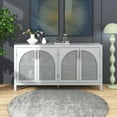 thumbnail image 1 of EUROCO 60'' Sideboard Storage Buffet Cabinet, Solid Wood Buffet Cabinet with 4 Artificial Rattan Doors, 2 Shelves and Metal Handles or Living Room and Entryway, Gray, 1 of 8