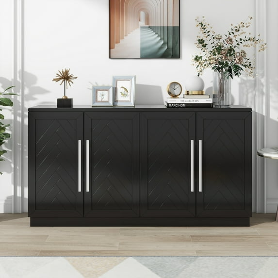 Euroco Adjustable Shelves Sideboard, Solid wood MDF Black