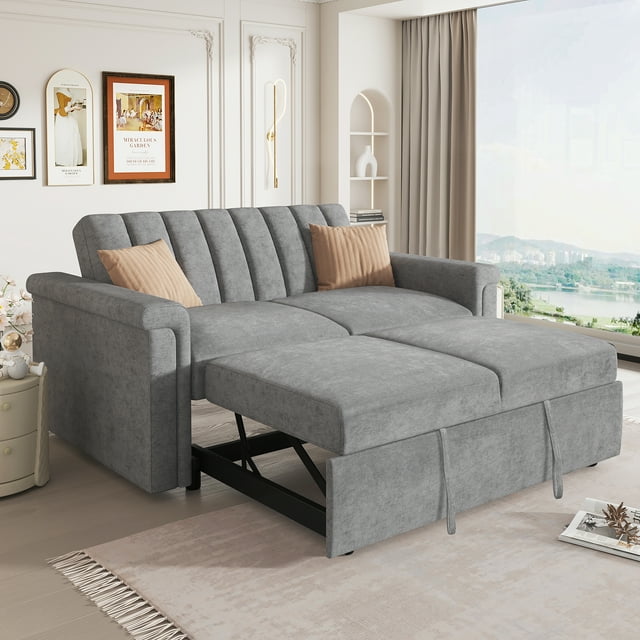 EUROCO 61.4" Longer Pull Out Sofa Sleeper Couch, 3in1 Convertible