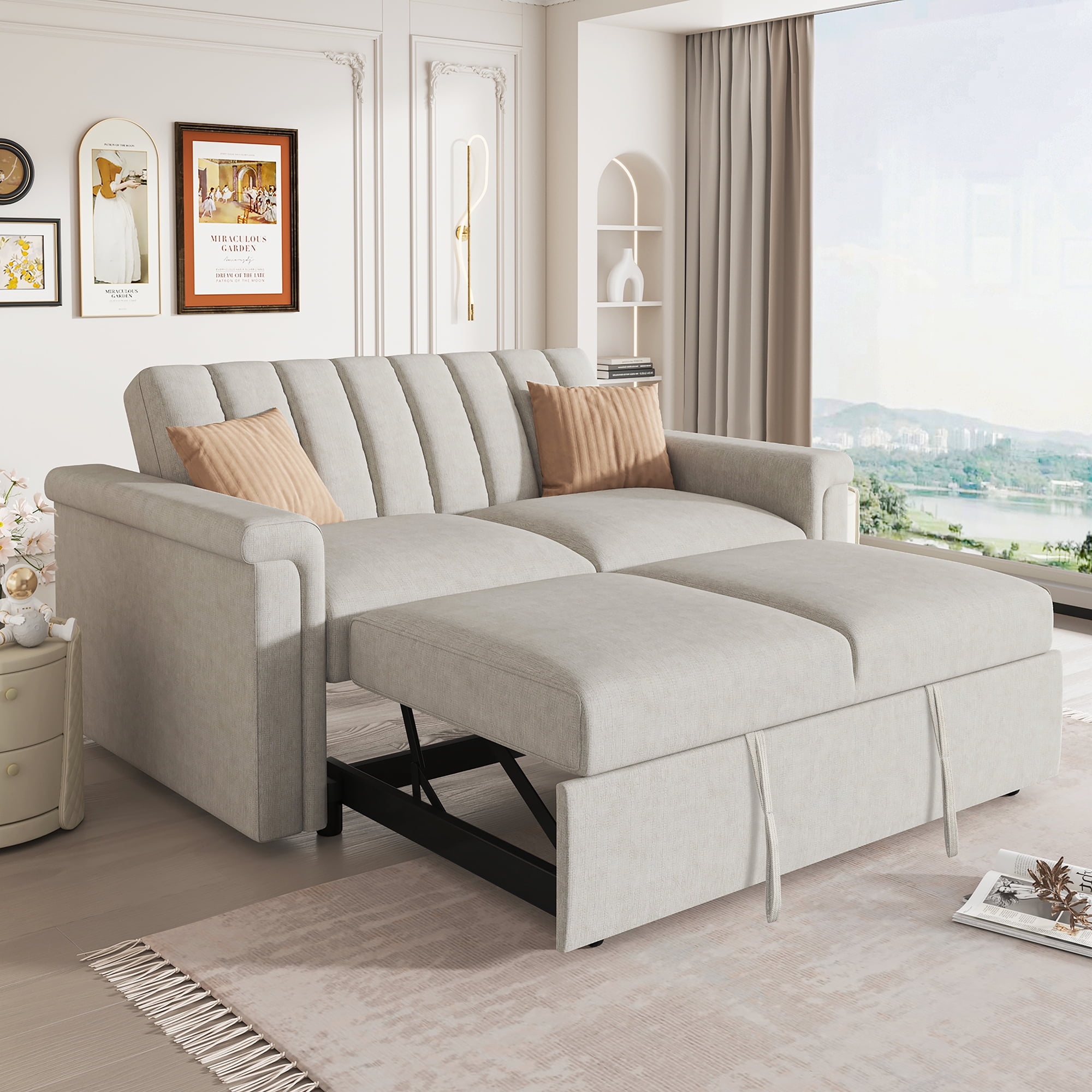 EUROCO 61.4" Longer Pull Out Sofa Sleeper Couch, 3in1 Convertible