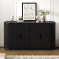 thumbnail image 1 of EUROCO 63'' 4-Door Sideboard Storage Buffet Cabinet, MDF Buffet Cabinet with Vertical Striped Doors, Metal Handles and Adjustable Shelves for Study, Entryway and Living Room, Black, 1 of 8