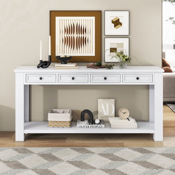 EUROCO Storage Solid Wood Console Table, Antique White
