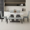 thumbnail image 1 of EUROCO 63" 6PCS Dining Table Set for 6,Kitchen Table Set with Faux Marble Table Top,V-Shaped Table Leg ,4 Ergonomic Chairs and 1 Bench,Rectangular Dining Room Set for 6, 1 of 7