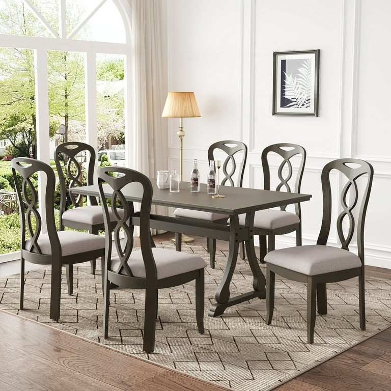EUROCO 63 Dining Table Set Solid Wood Upholstered Chairs