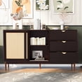 thumbnail image 1 of EUROCO 63" Longer Free Standing Buffet Cabinet , Sideboard Cabinet with 2 Natural Rattan Console Doors,3 Drawers ,Metal Handles and Pine Legs Living Room Study Entrance Corridors ,Brown, 1 of 8