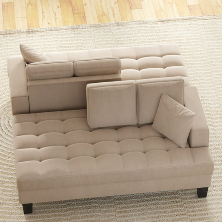 EUROCO 64 Indoor Oversized 2 pieces Chaise Lounge set Deep Tufted Upholstered Textured Fabric Sleeper Sofa with 2 Toss Pillows For Living Room Bedroom and Office Warm Grey Walmart