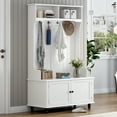 thumbnail image 1 of EUROCO 65" Entryway Hall Tree with Storage Bench and Coat Rack, 4 Hooks, 2 Shelves for Hallway Living Room Bedroom Home,White, 1 of 7