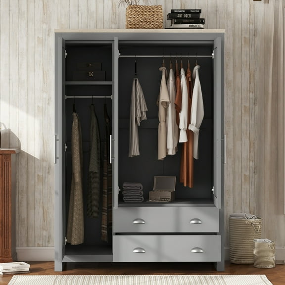 EUROCO 67.9” Modern Armoire Wardrobe, 3 Door Cabinet Storage Closet with Clothing Rods Adults, Gray