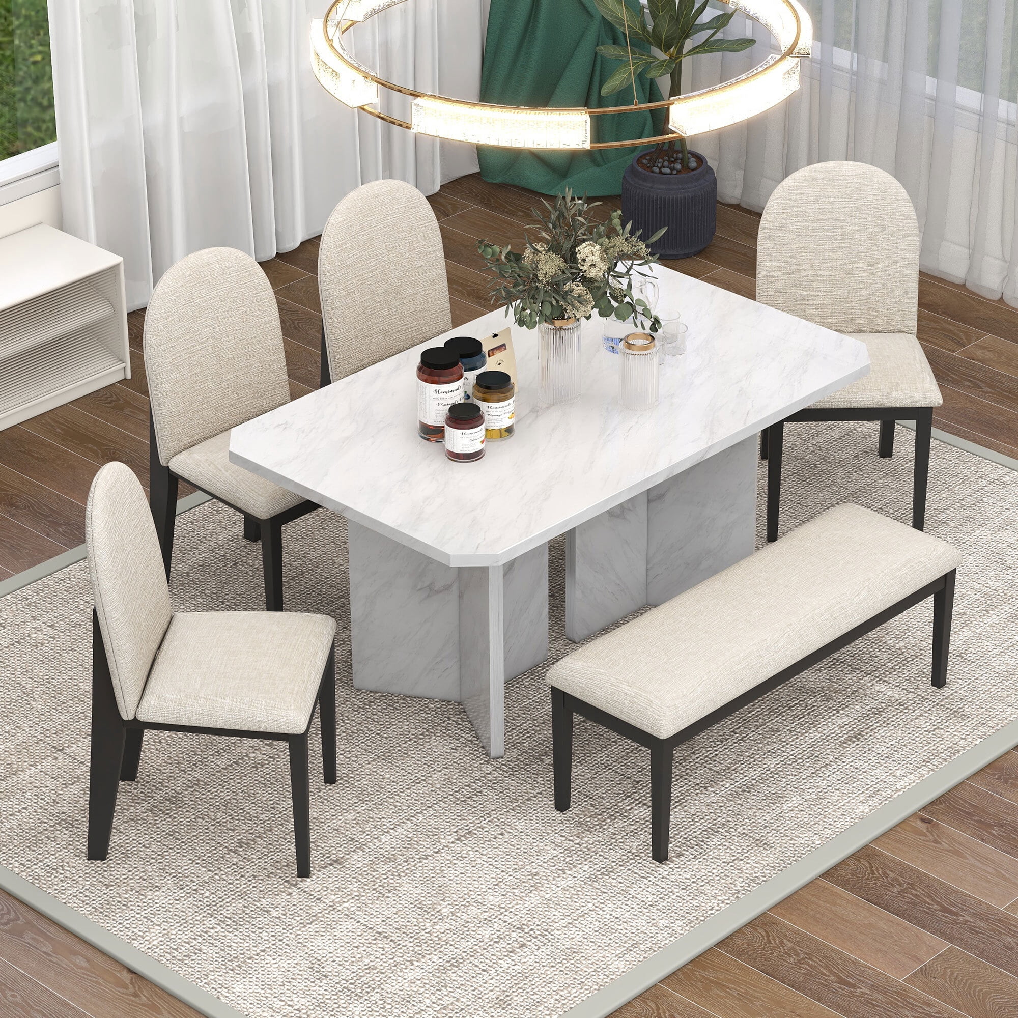 EUROCO 6PCS Dining Table Set for 6,60" Dining Room Table Set with One ...