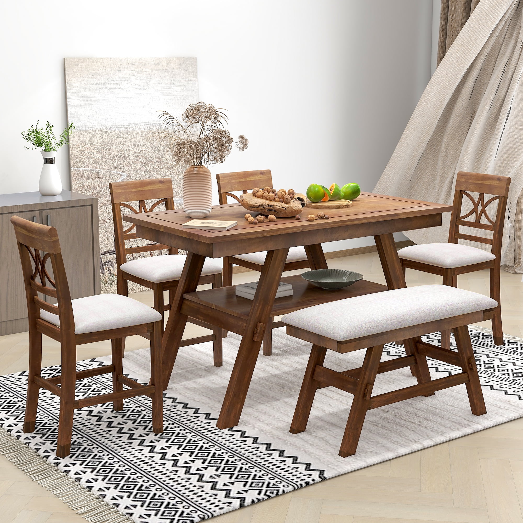 EUROCO 6PCS Solid Wood Counter Height Dining Table Set for 6,Dining ...