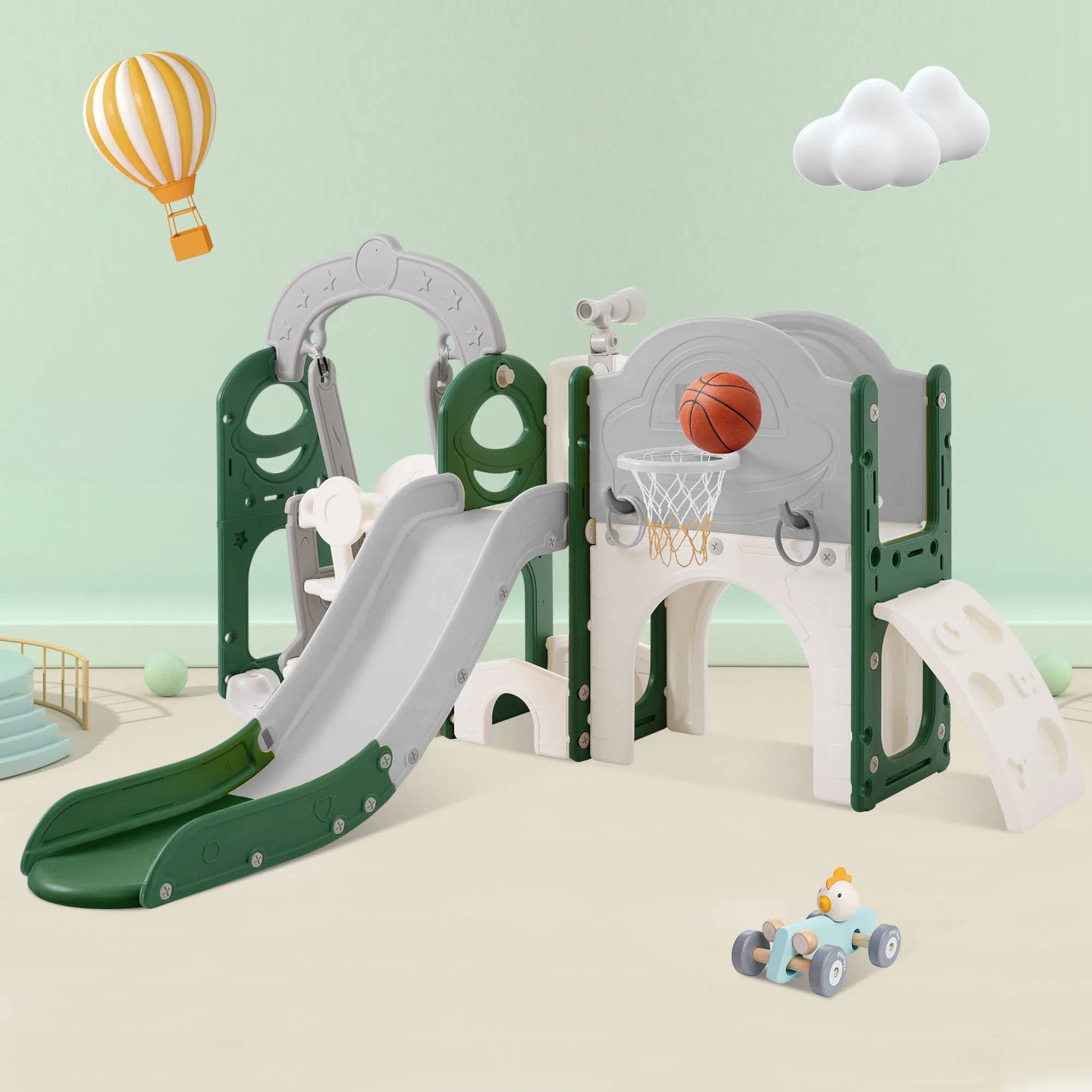 EUROCO 7 in 1 Toddler Slide and Swing Set,Toddler Climber Slide Playset With Basketball Hoop,Kids Slide for Toddlers Age 1+,Outdoor Indoor Playground for Toddlers