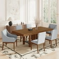 thumbnail image 1 of EUROCO 7-Piece Extendable Dining Table Set,76.4'' Wood Kitchen Table Chairs Set with 18'' Removable Leaf, 2 Arm Chairs and 4 Armless Chairs,Kitchen Table Set for 6,Brown, 1 of 6