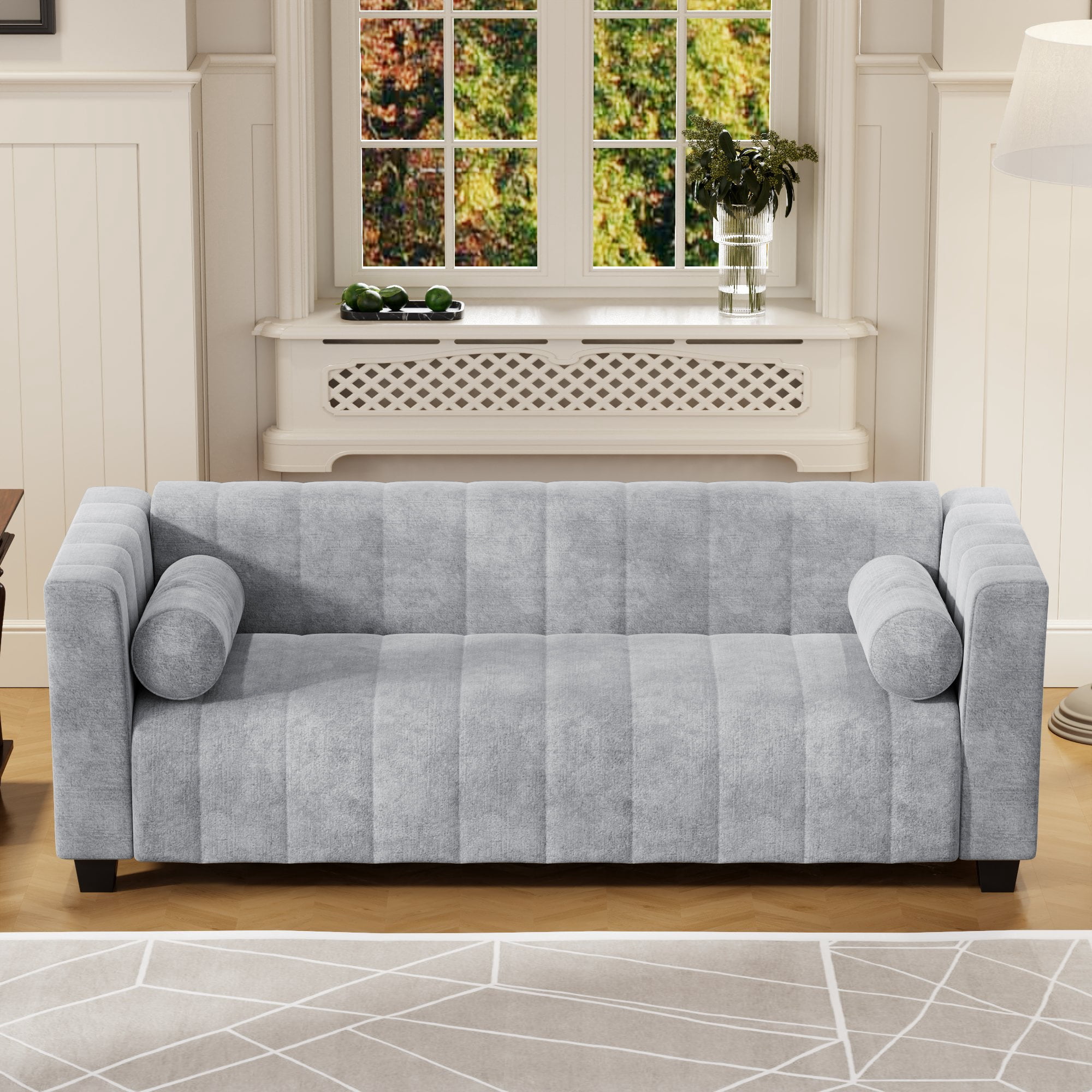 EUROCO 78.7'' Larger Simplified Style Loveseat Couch Sofa, Chenille Upholstered 2-Seat Sofa, Love Seat Furniture with 2 Pillows for Living Room, Bedroom, Apartments, Light Gray