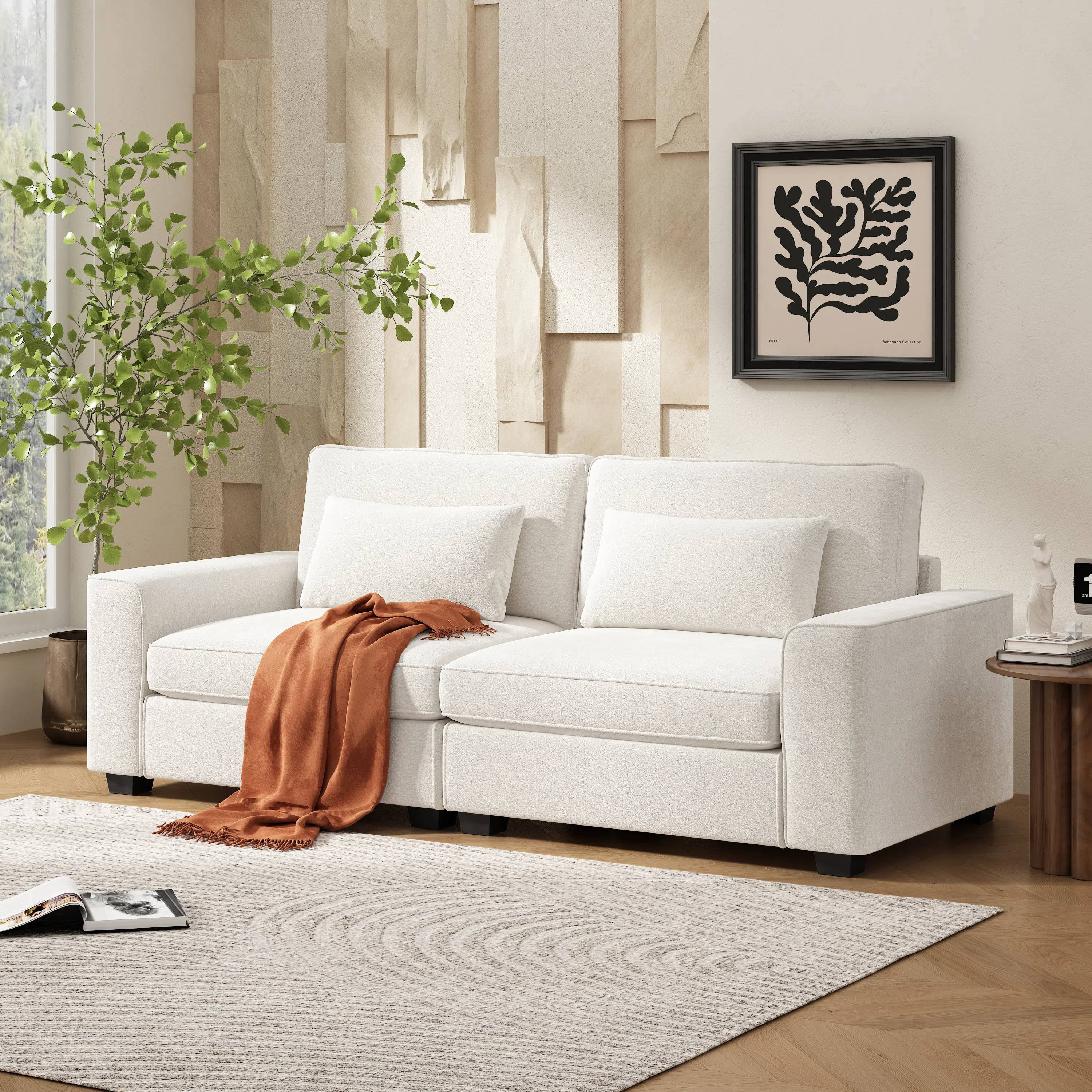 EUROCO 79.5" 2-Seat Modern Sofa,Fabric Sofa with Extra Large Seat Width & Depth,Medium Firm Seat Cushion,Sturdy Solid Wood Frame and Wide Armrest,Comfy Sofa Couch for Small Space,Beige
