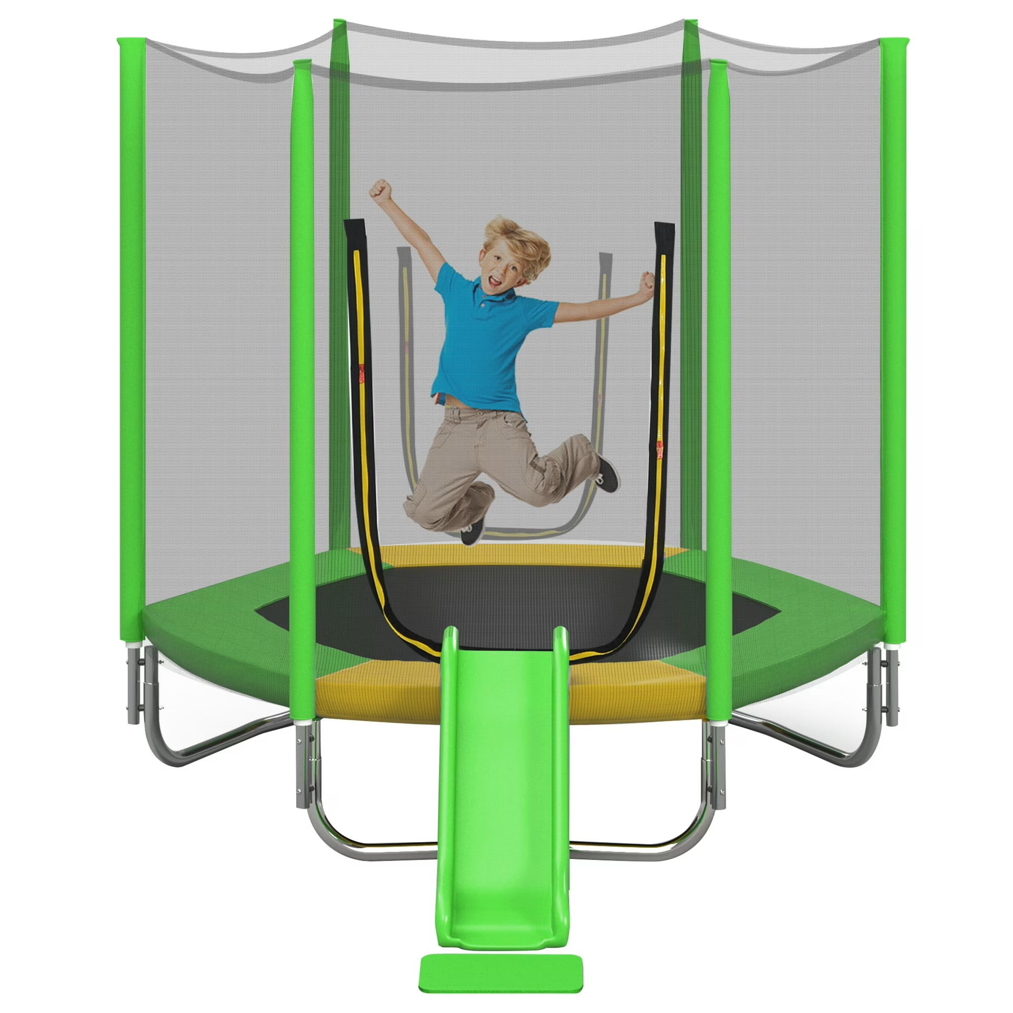 EUROCO 800LBS 7FT Kids Trampoline with Safety Enclosure Net, Indoor Outdoor Trampoline with Slide,Ladder,Spring Pad,All-Weather Trampolines (Age3-12) for 3-4 Kids, Easy Assembly Round Trampoline