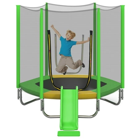 EUROCO 800LBS 7FT Kids Trampoline with Safety Enclosure Net, Indoor Outdoor Trampoline with Slide,Ladder,Spring Pad,All-Weather Trampolines (Age3-12) for 3-4 Kids, Easy Assembly Round Trampoline