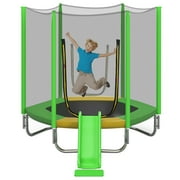 EUROCO 800LBS 7FT Kids Trampoline with Safety Enclosure Net, Indoor Outdoor Trampoline with Slide,Ladder,Spring Pad,All-Weather Trampolines Age3-12 for 3-4 Kids, Easy Assembly Round Trampoline