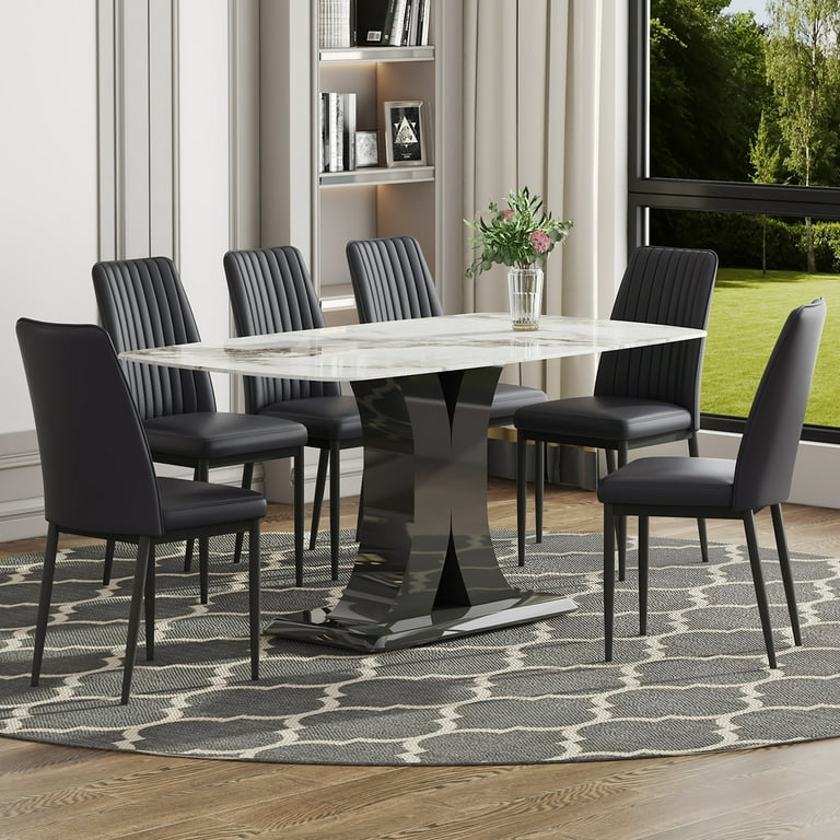 Euroco Piece Modern Fiberboard Dining Table Set, Black