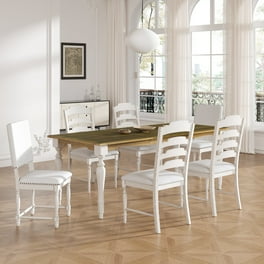 EUROCO 76.9 7PCS Extendable Dining Table Set for 6 8 Wood Dining Room Table Set with Removable Leaf and 6 Upholstered Armchairs Kitchen Table Set for 6 Walmart