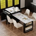 thumbnail image 1 of EUROCO 82.7" Kitchen Island with Extendable Dining Table for 4-6 Person,Two-tone Kitchen Table with Double-sized Storage, Power Outlet,2 Drawers and 2 Side Open Shelves,Black, 1 of 8